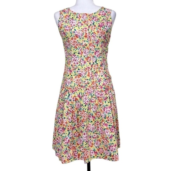 VINTAGE 1980s Laura Ashley Drop Waist Floral Sleeveless Dress with Side Buttons - Picture 1 of 14